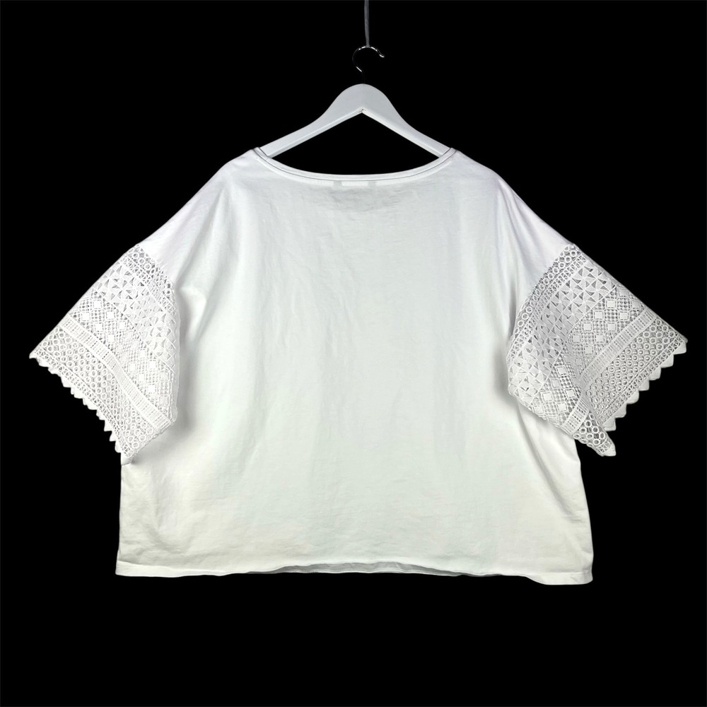 Lauren Ralph Lauren White Eyelet Sleeve Top Womens 3X 100% Cotton Boxy Preppy - Picture 3 of 11